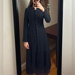 Free People Black Heritage Wool Victorian long maxi Coat duster button front